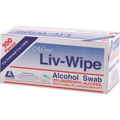 Liv-Wipe Alcohol Wipes Mini Alcohol Swabs (30 x 30mm) x 100 Sheets Box